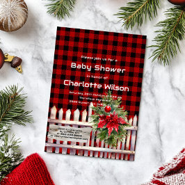 Christmas Fence Buffalo Plaid Baby Shower Inbjudningar