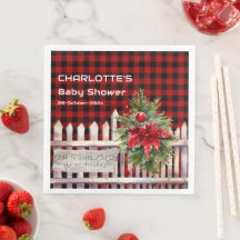 Christmas Fence Buffalo Plaid Baby Shower