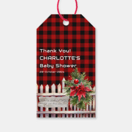 Christmas Fence Buffalo Plaid Baby Shower Presentetikett