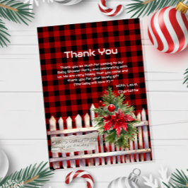 Christmas Fence Buffalo Plaid Baby Shower Tack Kort
