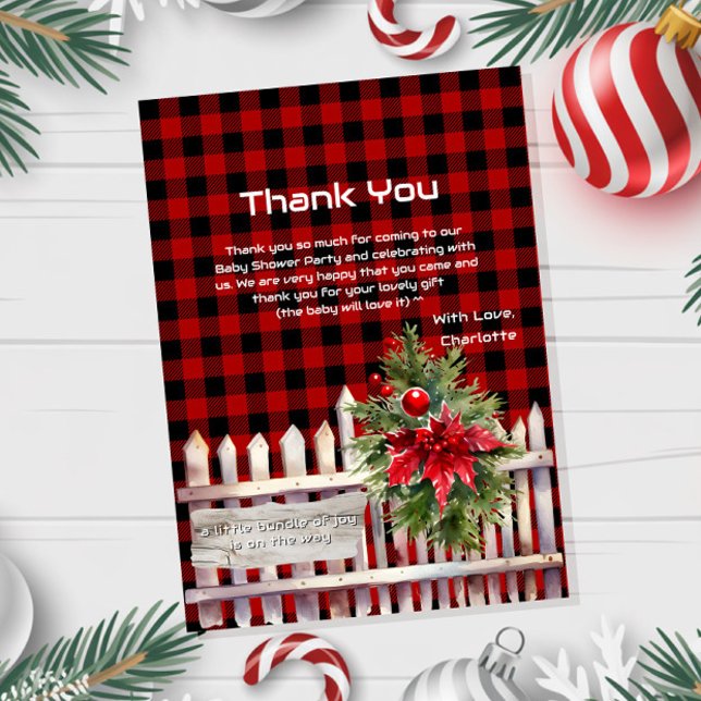 Christmas Fence Buffalo Plaid Baby Shower Tack Kort (Skapare uppladdad)