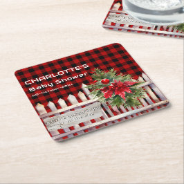 Christmas Fence Buffalo Plaid Baby Shower Underlägg Papper Kvadrat