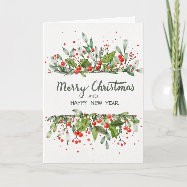 CHRISTMAS FERN n BERRIES CHRISTMAS CARD Tack Kort (Framsida)