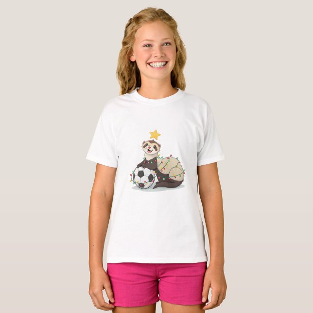 Christmas Ferret with Soccer Ball T Shirt (Hel framsida)