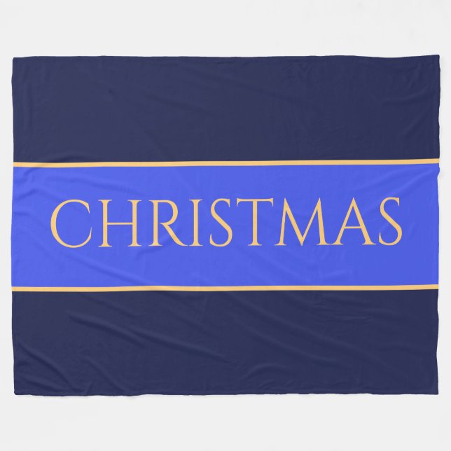 CHRISTMAS Festive Chic Elegant Blue Navy Rand Fleecefilt (Framsidan (Horisontell))