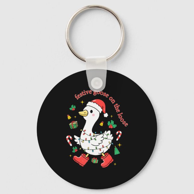 Christmas Festive Goose On The Loose Silly Goose X Nyckelring (Framsida)