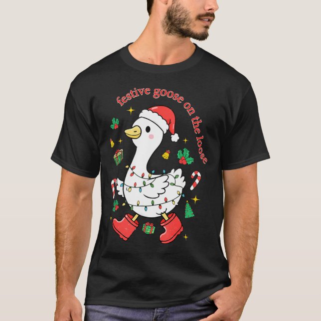 Christmas Festive Goose On The Loose Silly Goose X T Shirt (Framsida)