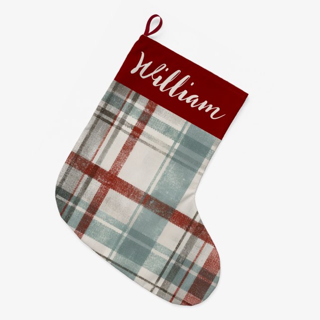 Christmas Festive Plaid Holiday Stocking Stor Julstrumpa (Framsidan (Hängande))
