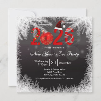 Christmas Festive Red  2026 New Year's Eve Party Inbjudningar