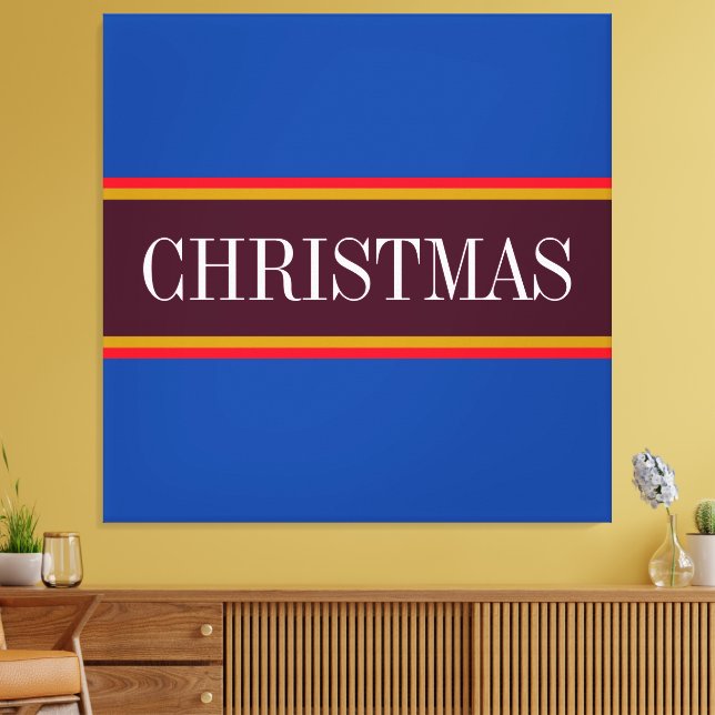 CHRISTMAS Festive Royal Blue Lila Red Rand Canvastryck (Insitu (Vardagsrum))