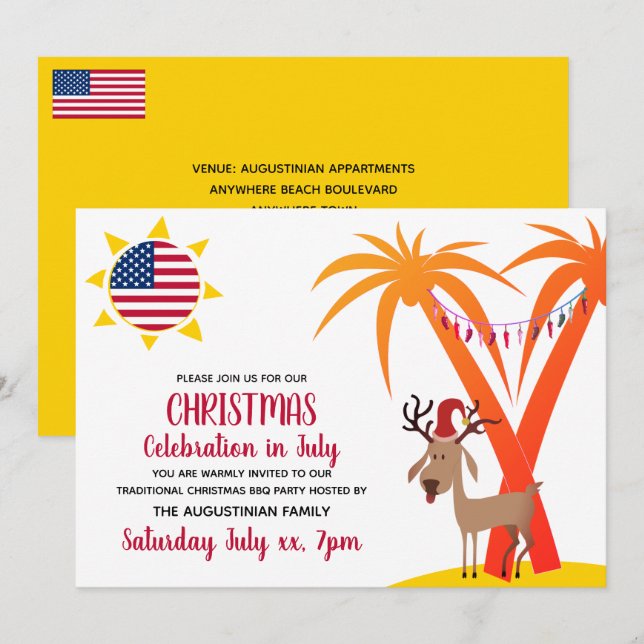CHRISTMAS FIRANDE I JULY USA BBQ Party Inbjudningar (Fram/baksida)