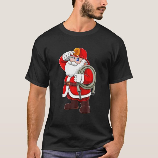 Christmas Firefighter Santa Hat T Funny Gift Decor Shirt (Framsida)