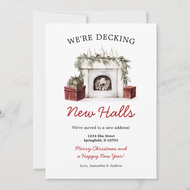 Christmas Fireplace Decking New Halls New Address Inbjudningar (Framsida)