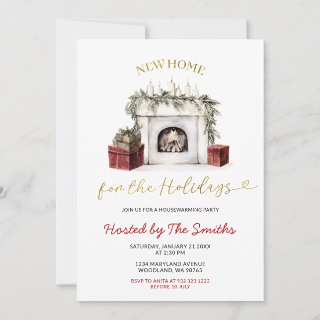 Christmas Fireplace New Home For The Holidays Inbjudningar (Framsida)