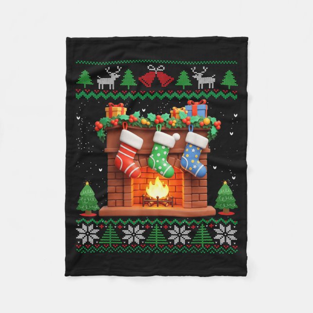Christmas Fireplace Stockings Funny Ugly Christmas Fleecefilt (Framsidan)