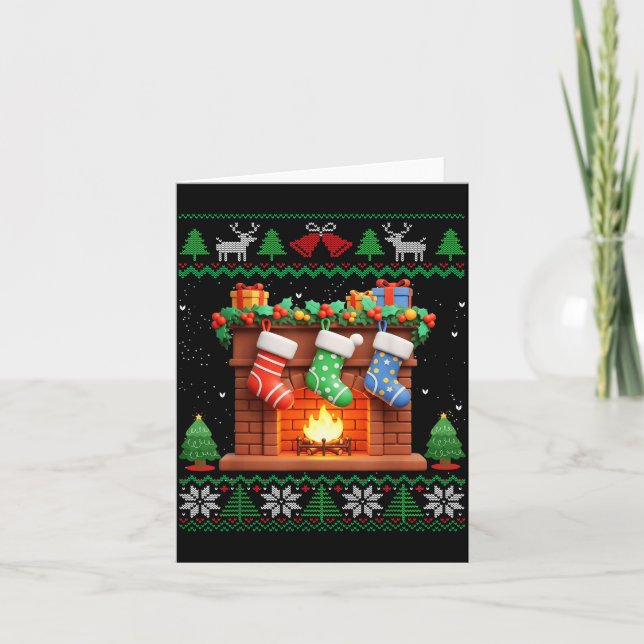 Christmas Fireplace Stockings Funny Ugly Christmas Kort (Framsida)