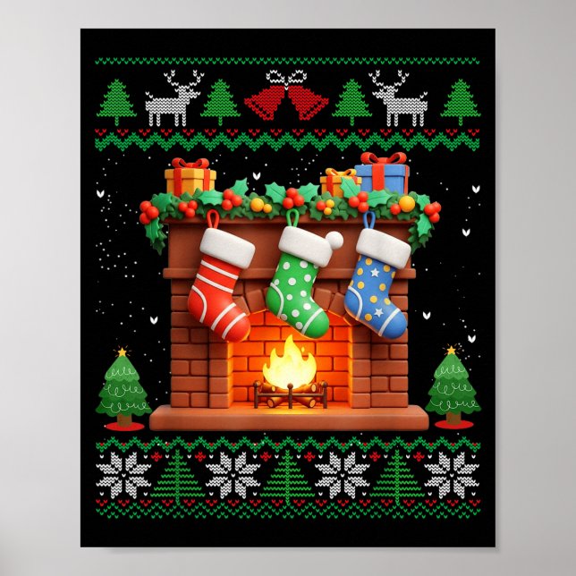 Christmas Fireplace Stockings Funny Ugly Christmas Poster (Framsidan)