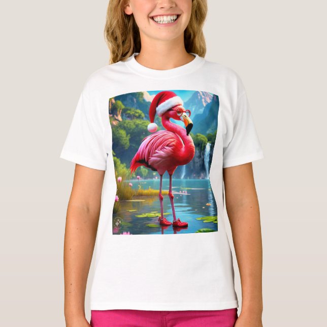 Christmas Flamingo As Santa Claus-47476 T Shirt (Framsida)