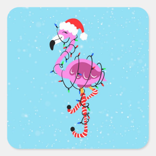 Christmas Flamingo Fyrkantigt Klistermärke (Framsida)