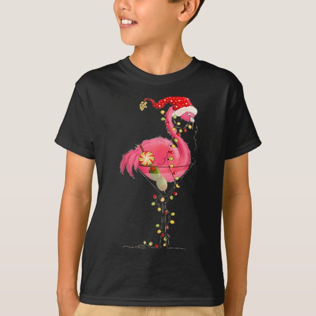 Christmas Flamingo In Martini Gl For Trocal Holida T Shirt (Framsida)