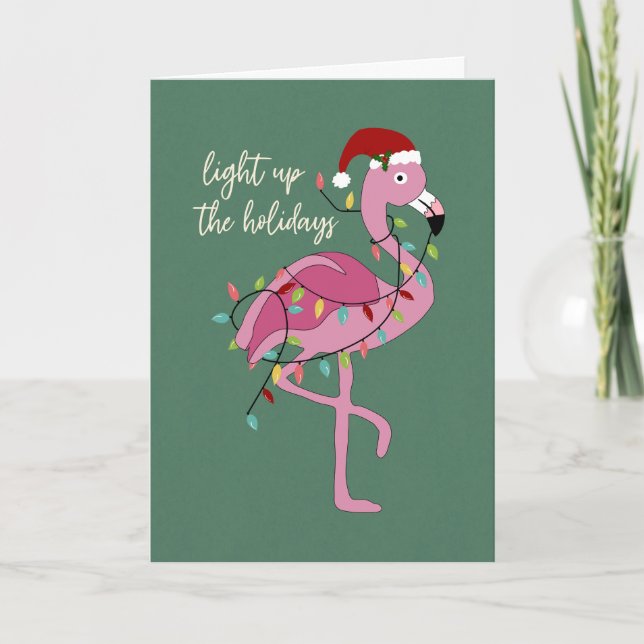 Christmas Flamingo Light up the Holidays Kort (Framsida)