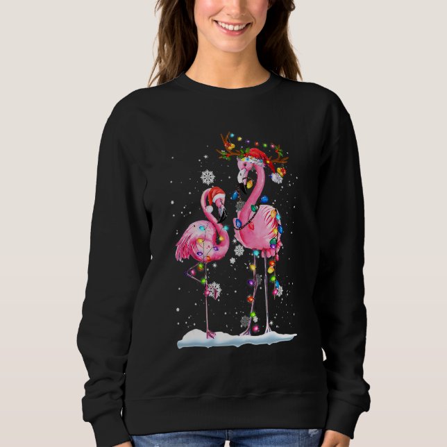 Christmas Flamingo Santa Hat Xmas Lights Flamingo  T Shirt (Framsida)