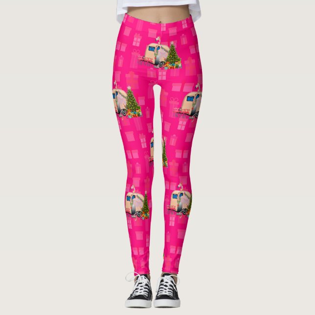 Christmas flamingo-släpfordon leggings (Framsida)
