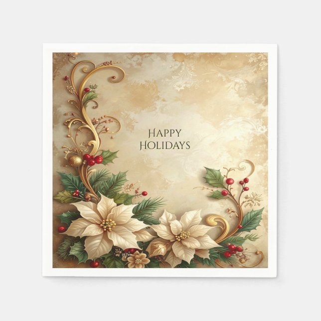 Christmas Floral Holiday Napkin Pappersservett (Framsidan)
