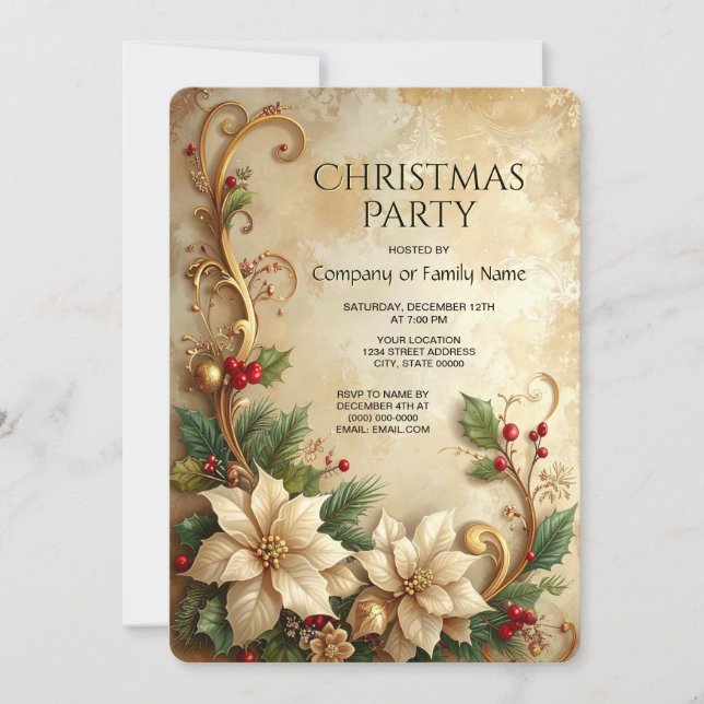 Christmas Floral Holiday Party Invitation Inbjudningar (Framsida)