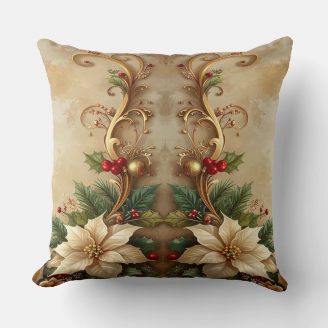 Christmas Floral Holiday Throw Pillow Kudde (Framsida)