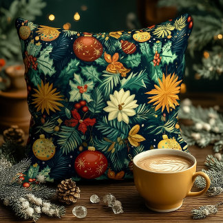 Christmas Floral Ornament Personalized Pillow Kudde
