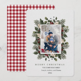Christmas Floral Photo Holiday Card Julkort