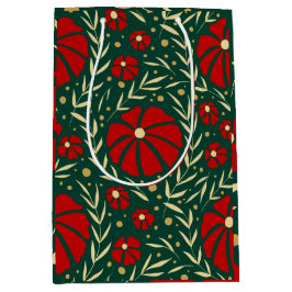 Christmas Floral Red and Green Hand Drawn Flowers