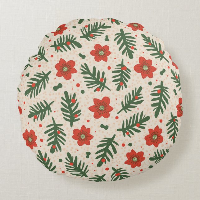 Christmas flower pattern round cushion rund kudde (Framsidan)