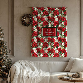 Christmas Flowers Blanket Chic Red Green Accent Fleecefilt