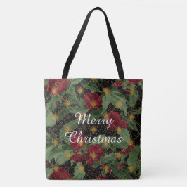 Christmas Flowers Pattern,Gold Red Green Black Tygkasse