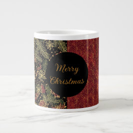 Christmas Flowers ,Red Gold Black,Merry Christmas  Jumbo Mugg