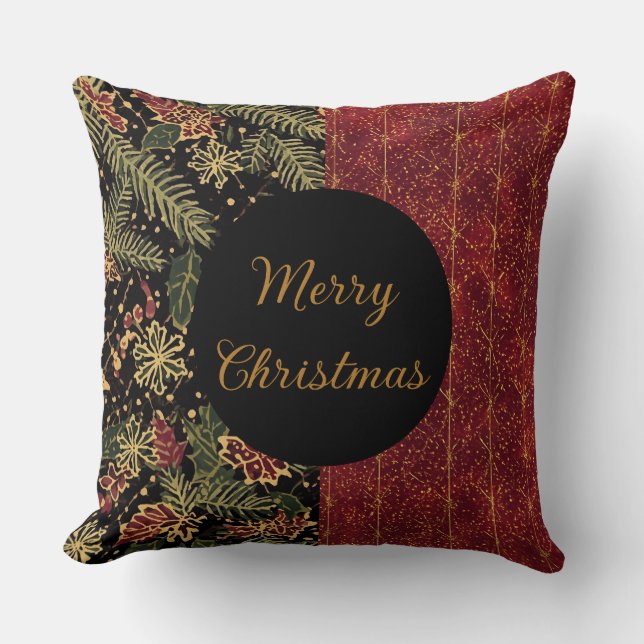 Christmas Flowers ,Red Gold Black,Merry Christmas Kudde (Framsida)