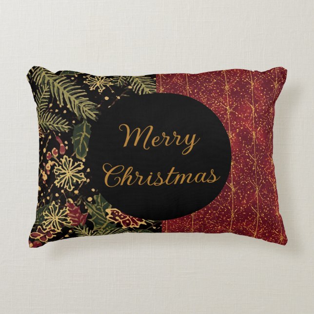 Christmas Flowers ,Red Gold Black,Merry Christmas Prydnadskudde (Framsidan)
