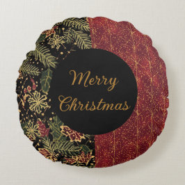 Christmas Flowers ,Red Gold Black,Merry Christmas Rund Kudde