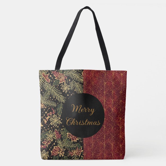 Christmas Flowers ,Red Gold Black,Merry Christmas Tygkasse (Framsida)