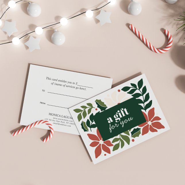 CHRISTMAS FLOWERS RED GRÖNT CREAM SPECIELL (Elegant Gift Card CHristmas-themed for beauty, retail, fashion or any business. editable color )
