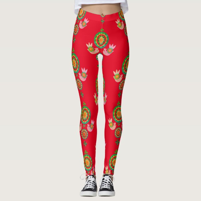 CHRISTMAS FOLK ART PRINTED Leggings (Framsida)