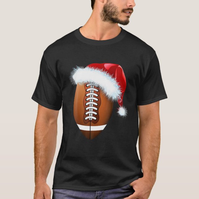Christmas Football Ball Santa Hat Funny Sport Xmas T Shirt (Framsida)