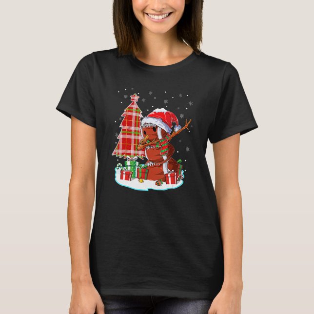 Christmas Football Ball Snowman Dabbing Santa Hat  T Shirt (Framsida)