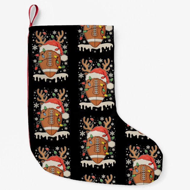 Christmas Football Santa Hat Reindeer Xmas Lights Liten Julstrumpa (Framsidan)