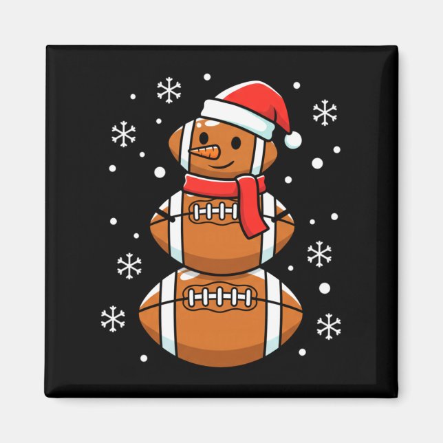 Christmas Football Snowman Santa Hat Funny Xmas Fo Magnet (Framsidan)