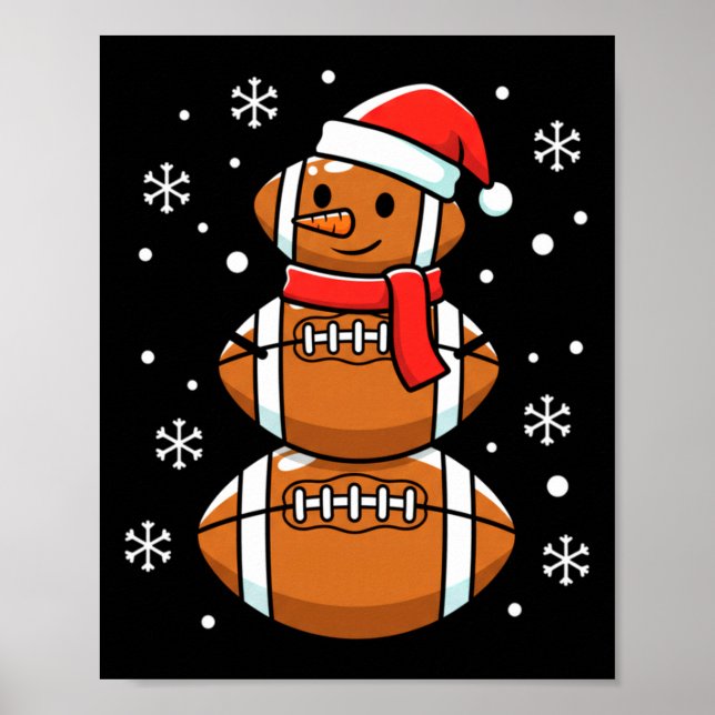 Christmas Football Snowman Santa Hat Funny Xmas Fo Poster (Framsidan)
