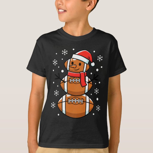 Christmas Football Snowman Santa Hat Funny Xmas Fo T Shirt (Framsida)