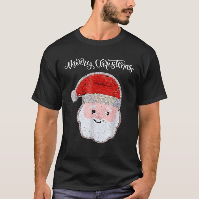 Christmas for Girls and Boys Flip Sequin Santa Ugl T Shirt (Framsida)